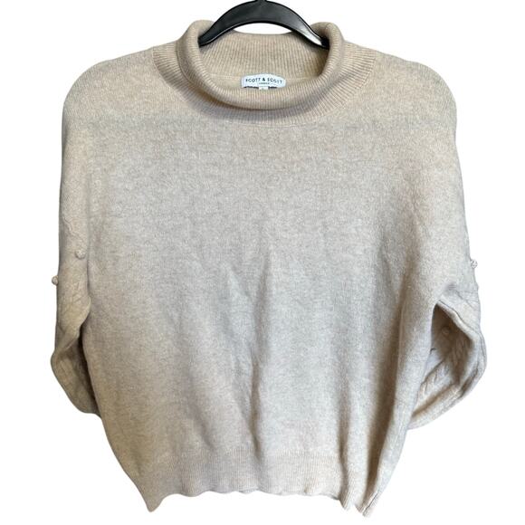 Scott And Scott London Bobble Sleeve Cashmere Sweater Turtleneck Beige Size Larg - Picture 5 of 12